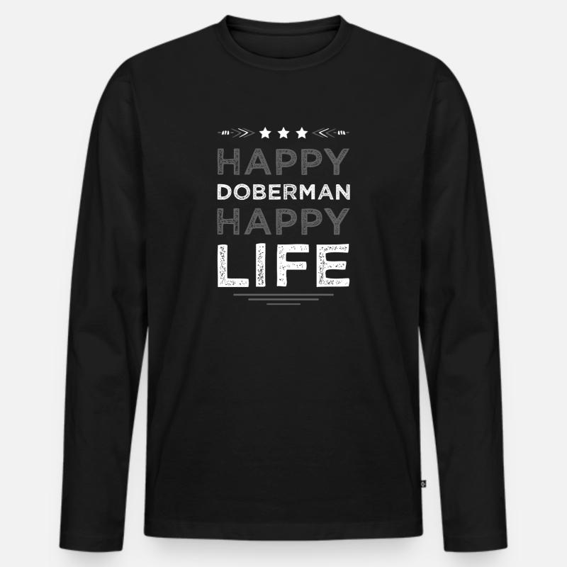 Happy Doberman Happy Life - Männer Premium Bio Langarmshirt - Schwarz