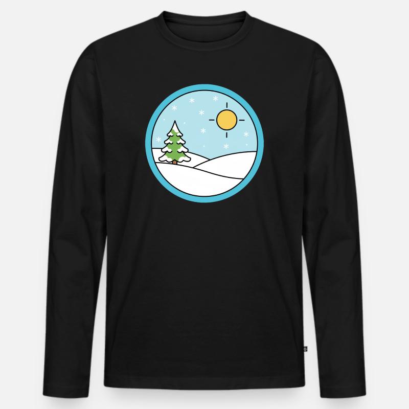 Winterlandschaft mit Schnee und Sonne - Männer Premium Bio Langarmshirt - Schwarz