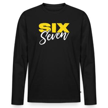 sechs sieben - Männer Premium Bio Langarmshirt - Schwarz - Vorne - Nico (187cm)
