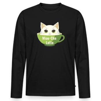 Miau-Cha Latte - Männer Premium Bio Langarmshirt - Schwarz - Vorne - Nico (187cm)