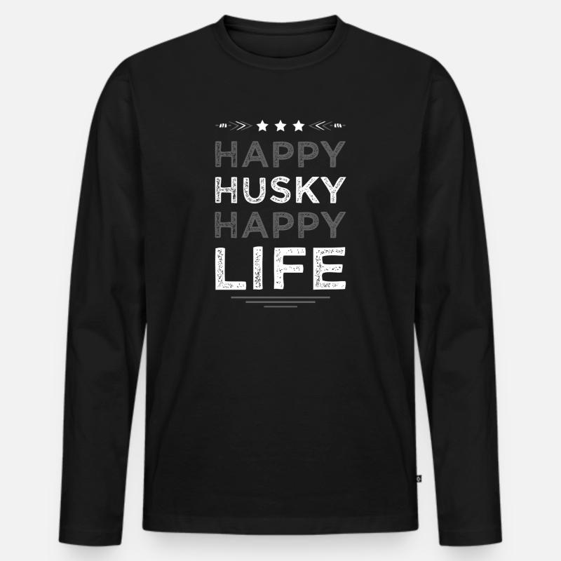 Husky Lebensfreude Schriftzug - Männer Premium Bio Langarmshirt - Schwarz