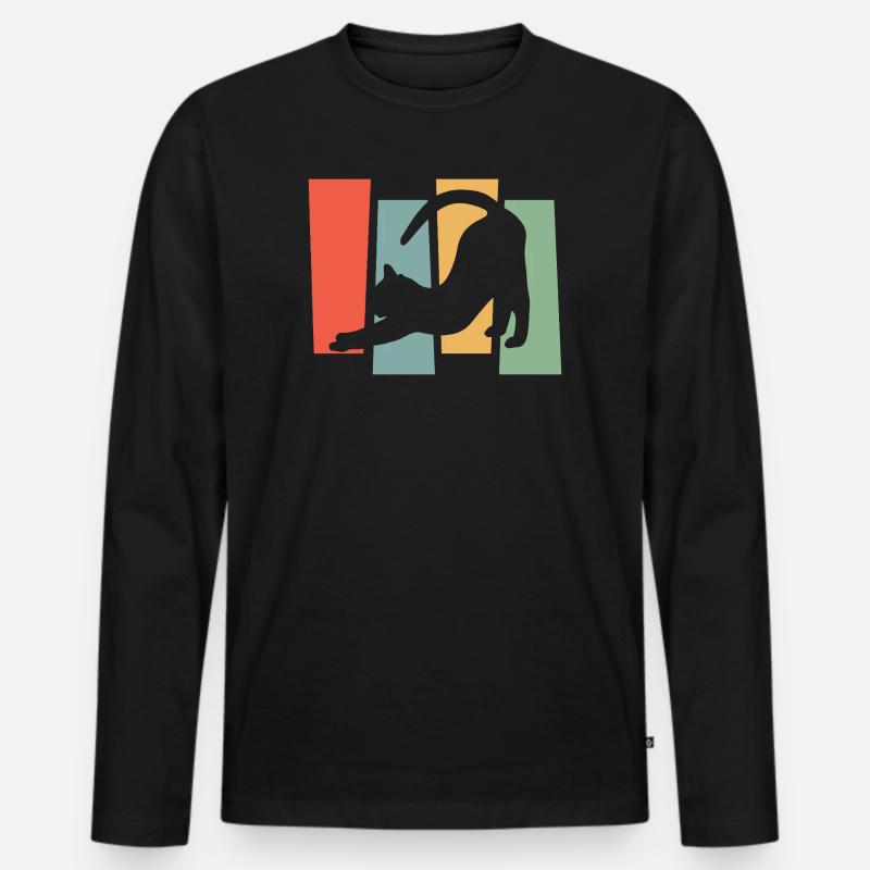 Silhouette de chat devant des blocs de couleur T-shirt manches longues Premium bio Homme