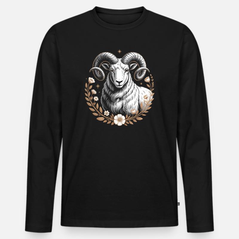 Widder Sternzeichen Mit Blumen Und Sternen - Männer Premium Bio Langarmshirt - Schwarz