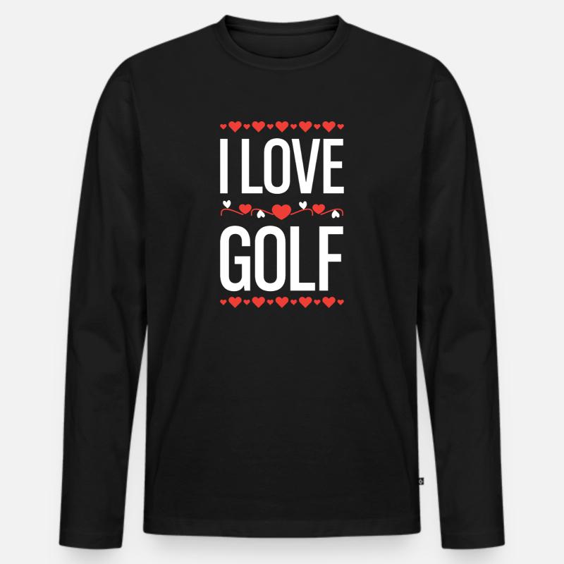 I Love Golf Herz Design - Männer Premium Bio Langarmshirt - Schwarz