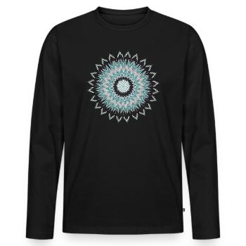 Ethno Blütenornament in Türkis und Silber - Männer Premium Bio Langarmshirt - Schwarz - Vorne - Nico (187cm)