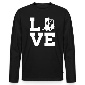 Liebe zum Lager  und Spedition– Staplerfahrer - Männer Premium Bio Langarmshirt - Schwarz - Vorne - Nico (187cm)