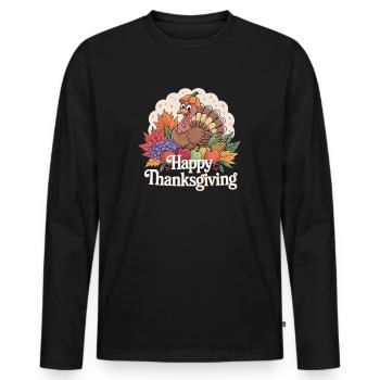 Happy Thanksgiving Turkey Autumn Motif - Men's Premium Organic Long Sleeve Shirt - black - Front - Nico (187cm)