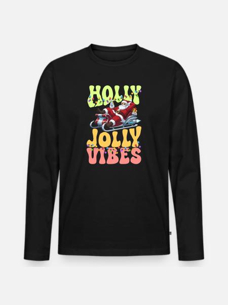 Santa Sleigh Holy Jolly Vibes - Men's Premium Organic Long Sleeve Shirt - black