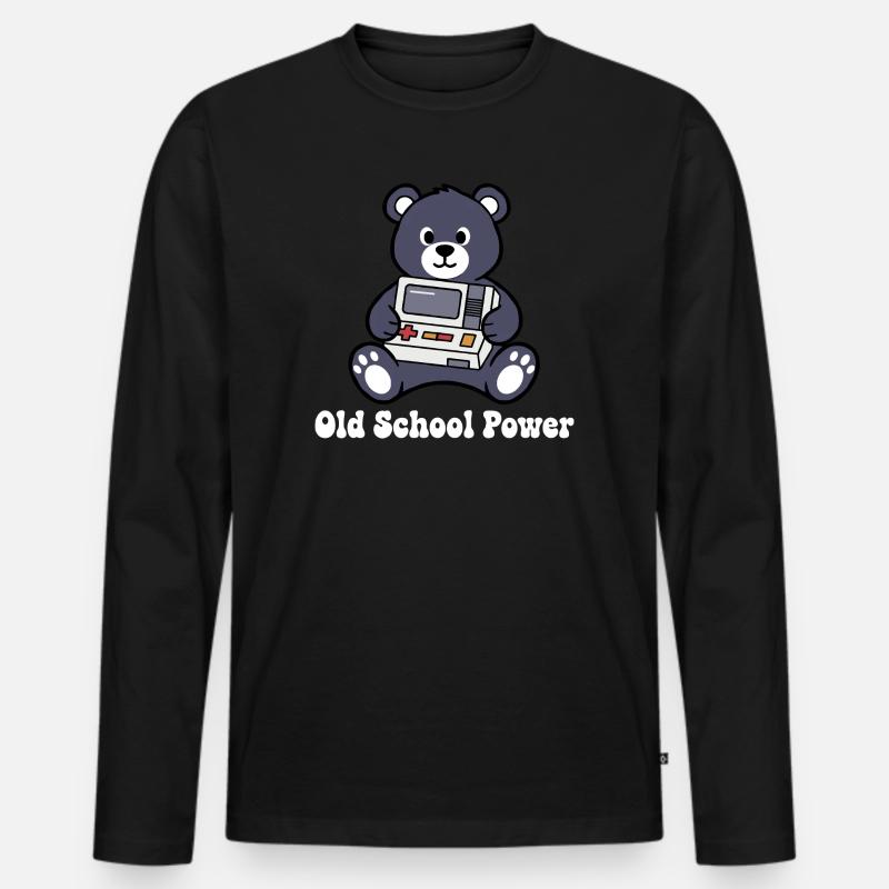 Old School Power Bär Retro Konsole - Männer Premium Bio Langarmshirt - Schwarz