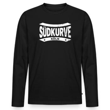 Köln Stadion Südkurve Hoodie, Stolz & Leidenschaft - Männer Premium Bio Langarmshirt - Schwarz - Vorne - Nico (187cm)