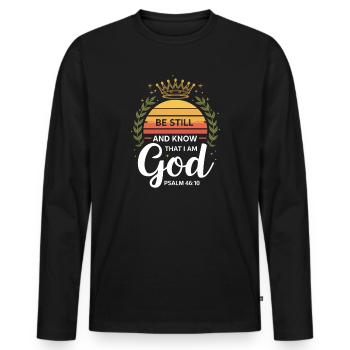 Restez tranquilles et sachez que je suis Dieu Psaume 46:10 Couronne - T-shirt manches longues Premium bio Homme - noir - Devant - Nico (187cm)