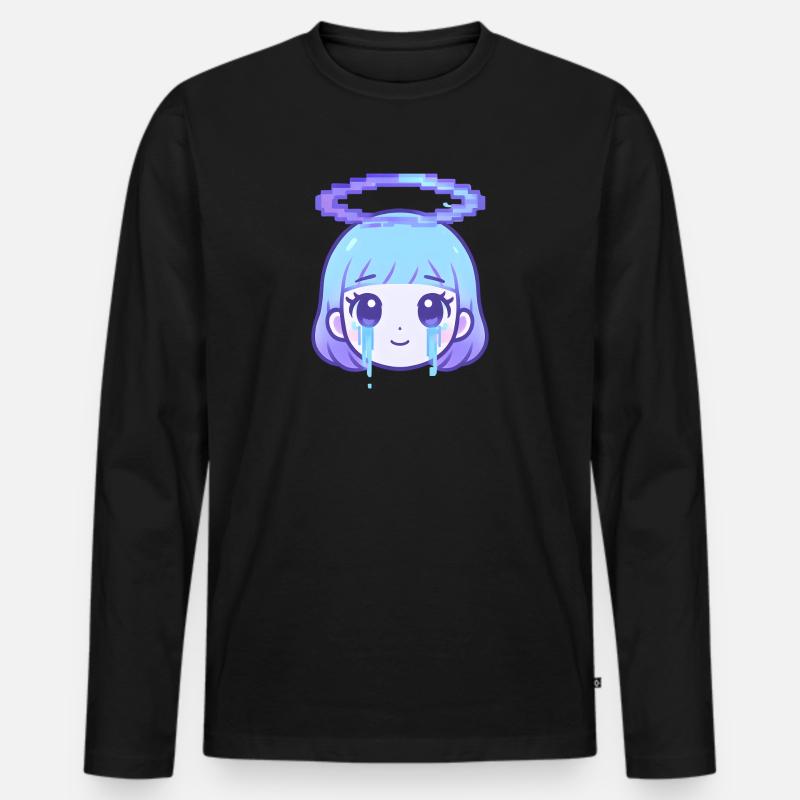 Pixel Halo Weinendes Mädchen - Männer Premium Bio Langarmshirt - Schwarz