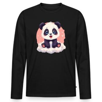 Panda Câlin Sur Nuage Rose - T-shirt manches longues Premium bio Homme - noir - Devant - Nico (187cm)