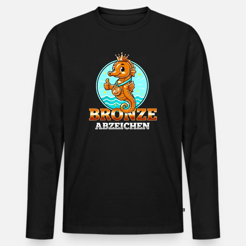 Seepferdchen Bronze Abzeichen Schwimmkurs  - Männer Premium Bio Langarmshirt - Schwarz
