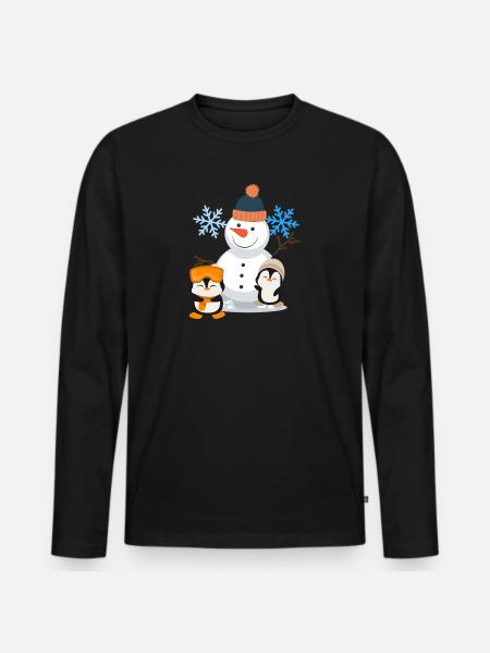 Winter Joy Snowman Penguins - Men's Premium Organic Long Sleeve Shirt - black