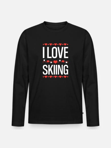 I Love Skiing Herzensdesign - Männer Premium Bio Langarmshirt - Schwarz