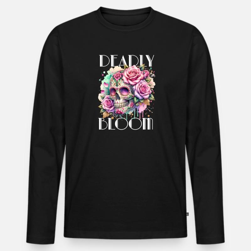 Blumen Schädel Schönheit Blühen - Männer Premium Bio Langarmshirt - Schwarz