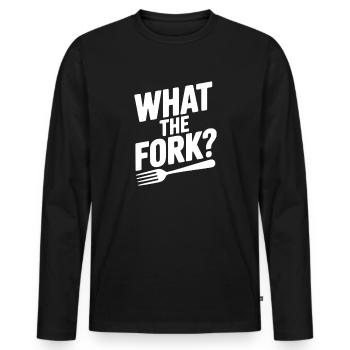 Was ist die Gabel? - Männer Premium Bio Langarmshirt - Schwarz - Vorne - Nico (187cm)
