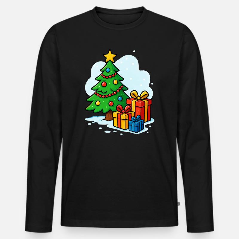 Weihnachtsbaum Cartoon Geschenke - Männer Premium Bio Langarmshirt - Schwarz