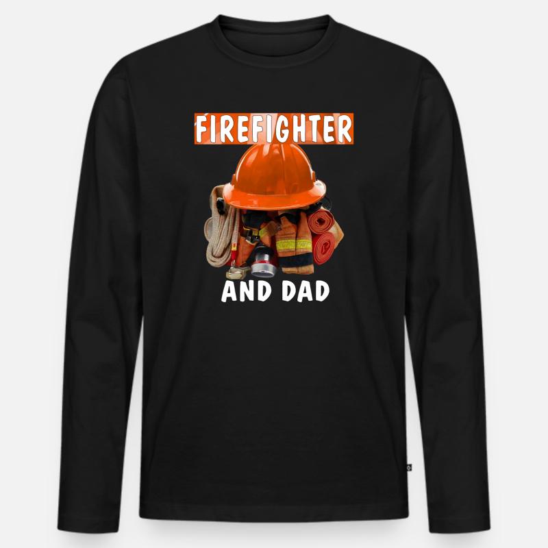 FIREFIGHTER AND DAD - Männer Premium Bio Langarmshirt - Schwarz
