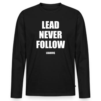 Ne suivez jamais les leaders | Le leader ne suit jamais les leaders - T-shirt manches longues Premium bio Homme - noir - Devant - Nico (187cm)
