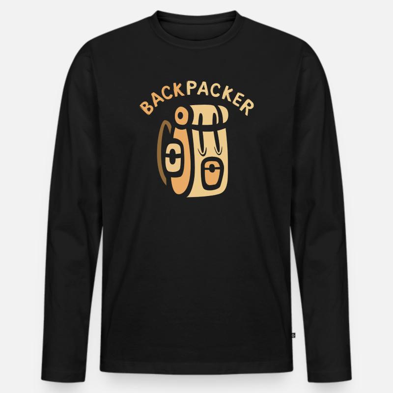Backpacker Comic Rucksack Design - Männer Premium Bio Langarmshirt - Schwarz