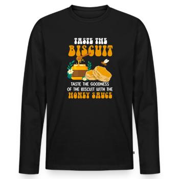Biscuit au miel Délice d’abeille - T-shirt manches longues Premium bio Homme - noir - Devant - Nico (187cm)