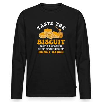 Biscuit Honey Dip Tee - Men's Premium Organic Long Sleeve Shirt - black - Front - Nico (187cm)