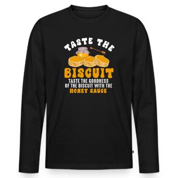 Biscuit au miel Matin - T-shirt manches longues Premium bio Homme - noir - Devant - Nico (187cm)