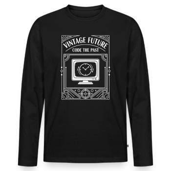Vintage Future – Code the Past - Men's Premium Organic Long Sleeve Shirt - black - Front - Nico (187cm)