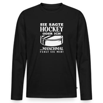 Cadeau drôle de joueur de hockey - T-shirt manches longues Premium bio Homme - noir - Devant - Nico (187cm)
