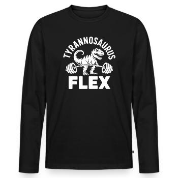 Tyrannosaurus Flex Fitness Humor Power - Men's Premium Organic Long Sleeve Shirt - black - Front - Nico (187cm)