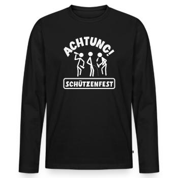 Achtung Schützenverein Lustiger Schützenfest - Männer Premium Bio Langarmshirt - Schwarz - Vorne - Nico (187cm)
