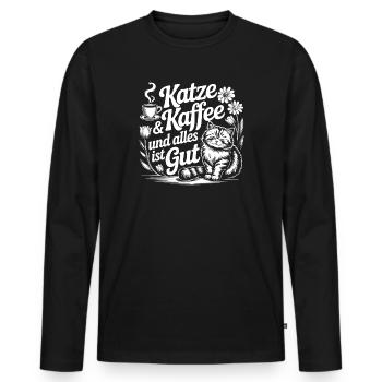 Le café Katz et tout va bien - T-shirt manches longues Premium bio Homme - noir - Devant - Nico (187cm)