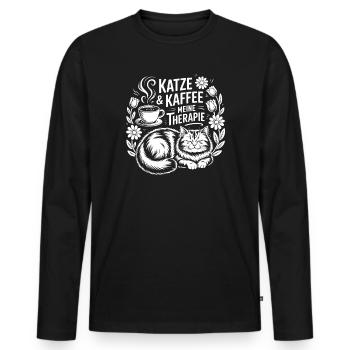 Cat & Coffee My Therapy - Men's Premium Organic Long Sleeve Shirt - black - Front - Nico (187cm)