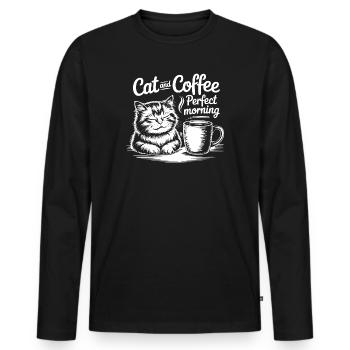 Cat and Coffee Perfect Morning - Men's Premium Organic Long Sleeve Shirt - black - Front - Nico (187cm)