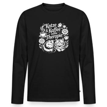 Cats & Coffee My Therapy - Men's Premium Organic Long Sleeve Shirt - black - Front - Nico (187cm)