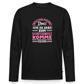 Mein Mann Musste Aufs Klo Lustiger Schützenfest - Männer Premium Bio Langarmshirt - Schwarz - Vorne - Nico (187cm)