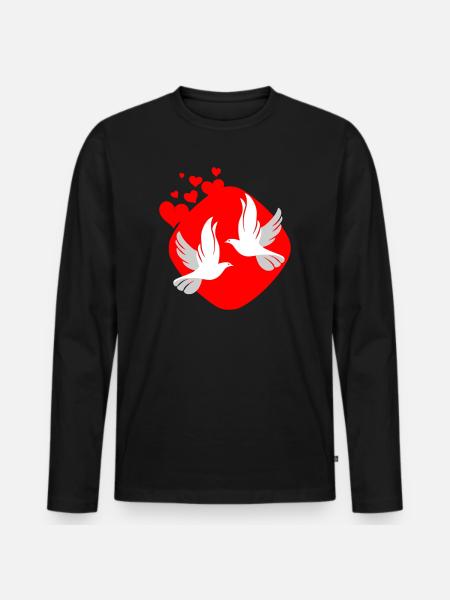 Dove of love on red background - Men's Premium Organic Long Sleeve Shirt - black