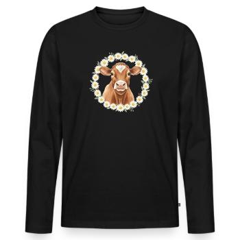 Vache brune - T-shirt manches longues Premium bio Homme - noir - Devant - Nico (187cm)
