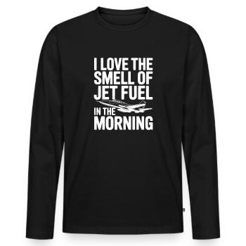 I Love the Smell of Jet Fuel in the Morning - Men's Premium Organic Long Sleeve Shirt - black - Front - Nico (187cm)