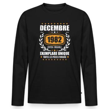 Décembre 1982 Anniversaire - Nées En Décembre 1982 - T-shirt manches longues Premium bio Homme - noir - Devant - Nico (187cm)