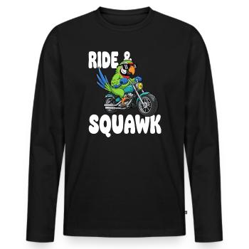 Perroquet enragé à moto - T-shirt manches longues Premium bio Homme - noir - Devant - Nico (187cm)