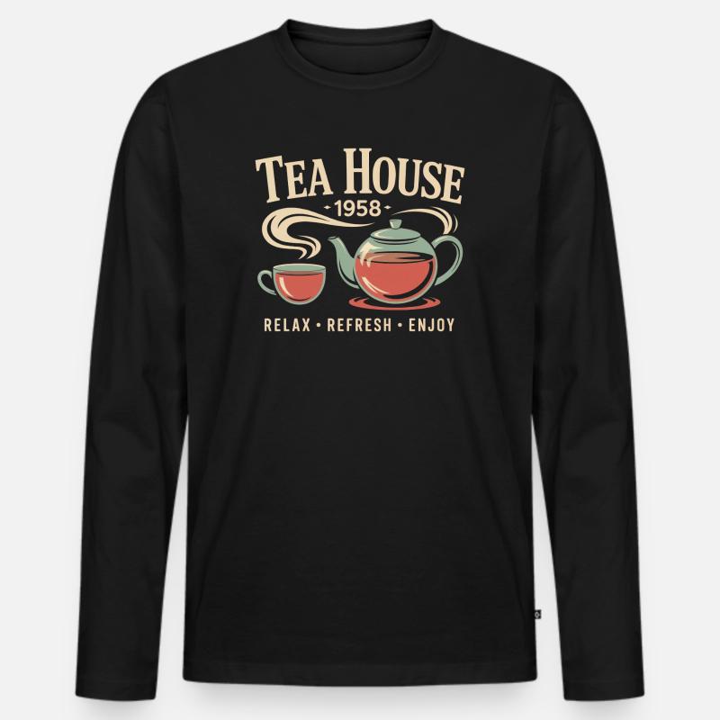 Tea House 1958 - Männer Premium Bio Langarmshirt - Schwarz