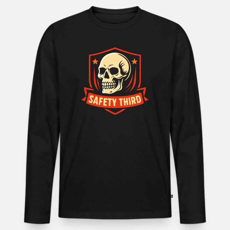Sicherheit Dritte Abzeichen Schädel Safety Third - Männer Premium Bio Langarmshirt - Schwarz