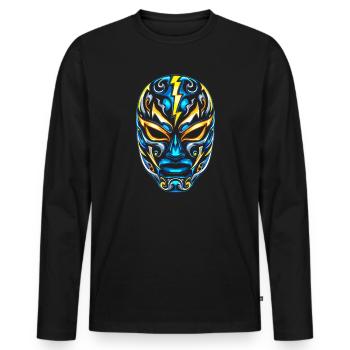 Masques Flash Lucha Bleu Néon Or - T-shirt manches longues Premium bio Homme - noir - Devant - Nico (187cm)