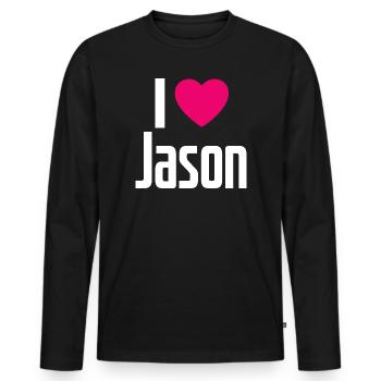 I Love Jason Pink Heart I Love Jason - Men's Premium Organic Long Sleeve Shirt - black - Front - Nico (187cm)