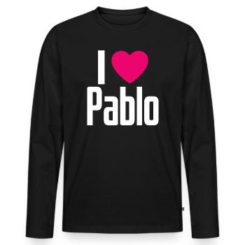 I Love Pablo Pink Heart I Love Pablo - Men's Premium Organic Long Sleeve Shirt - black - Front - Nico (187cm)