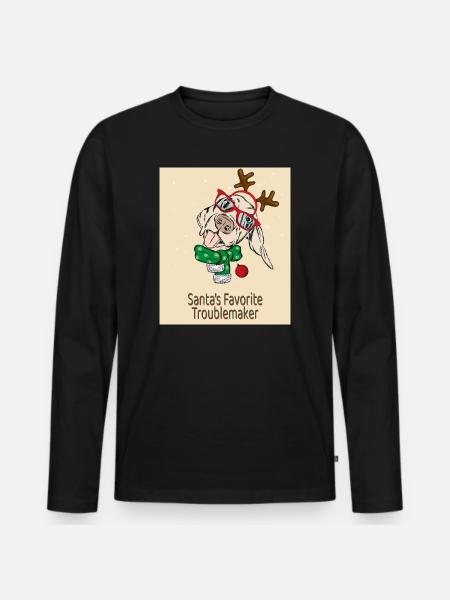 Santa's Favorite Troublemaker – Funny Dog - Men's Premium Organic Long Sleeve Shirt - black