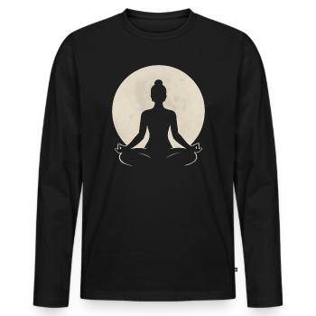 Méditation de la pleine lune – Yoga Lotus Silhouette - T-shirt manches longues Premium bio Homme - noir - Devant - Nico (187cm)